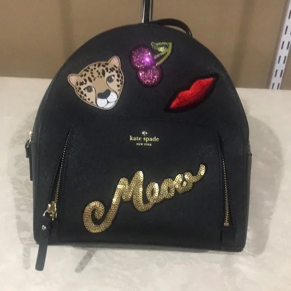Kate Spade Meow “Run Wild” Cheetah Cat Backpack Kate Spade Run Wild Meow Black Backpack | Mercari main image 4